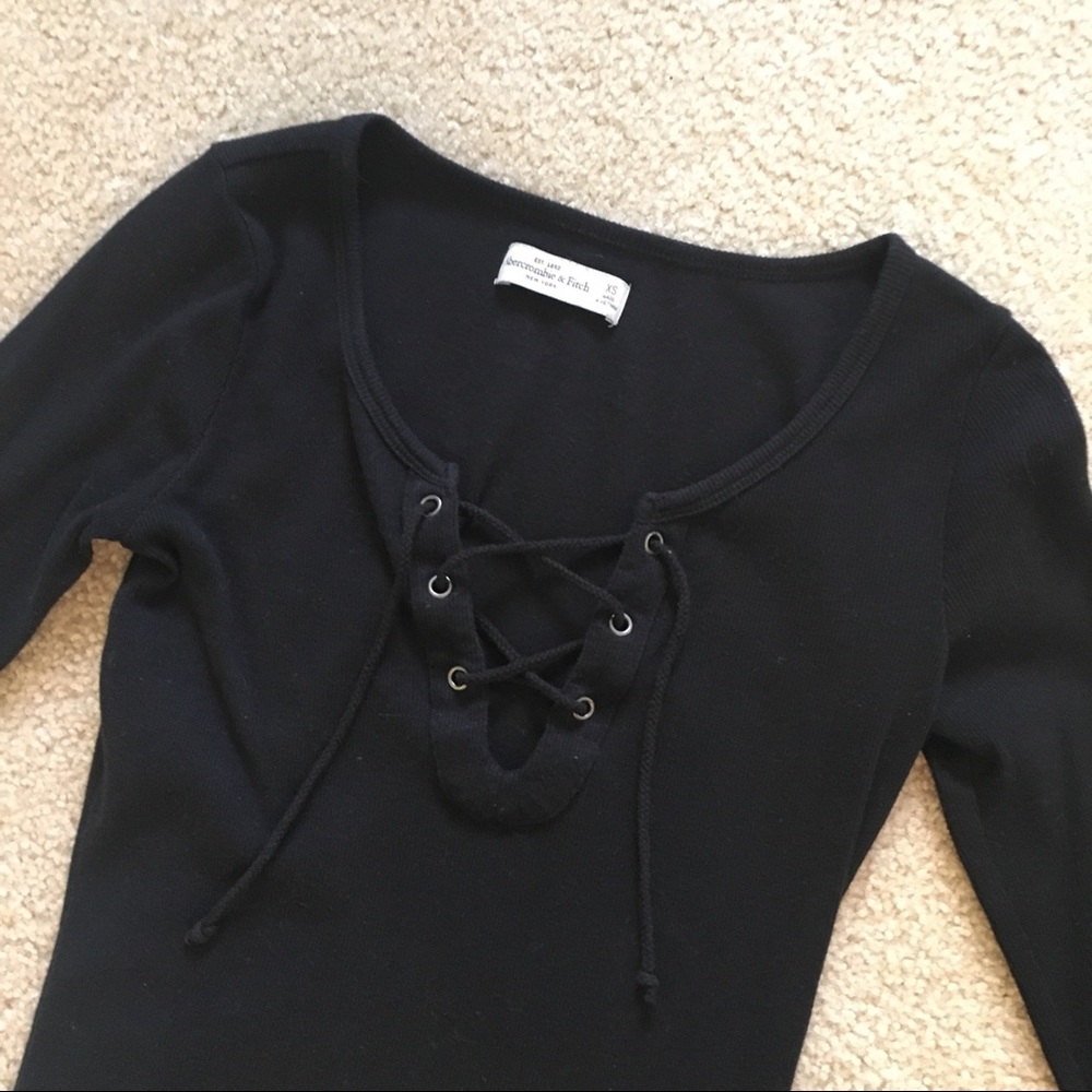 Abercrombie & Fitch Black Long Sleeve Lace Up Tee
